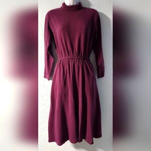 Vintage 1980s Hunt Club Burgundy Turtleneck Long-Sleeve Knit Dress - 4 Petites